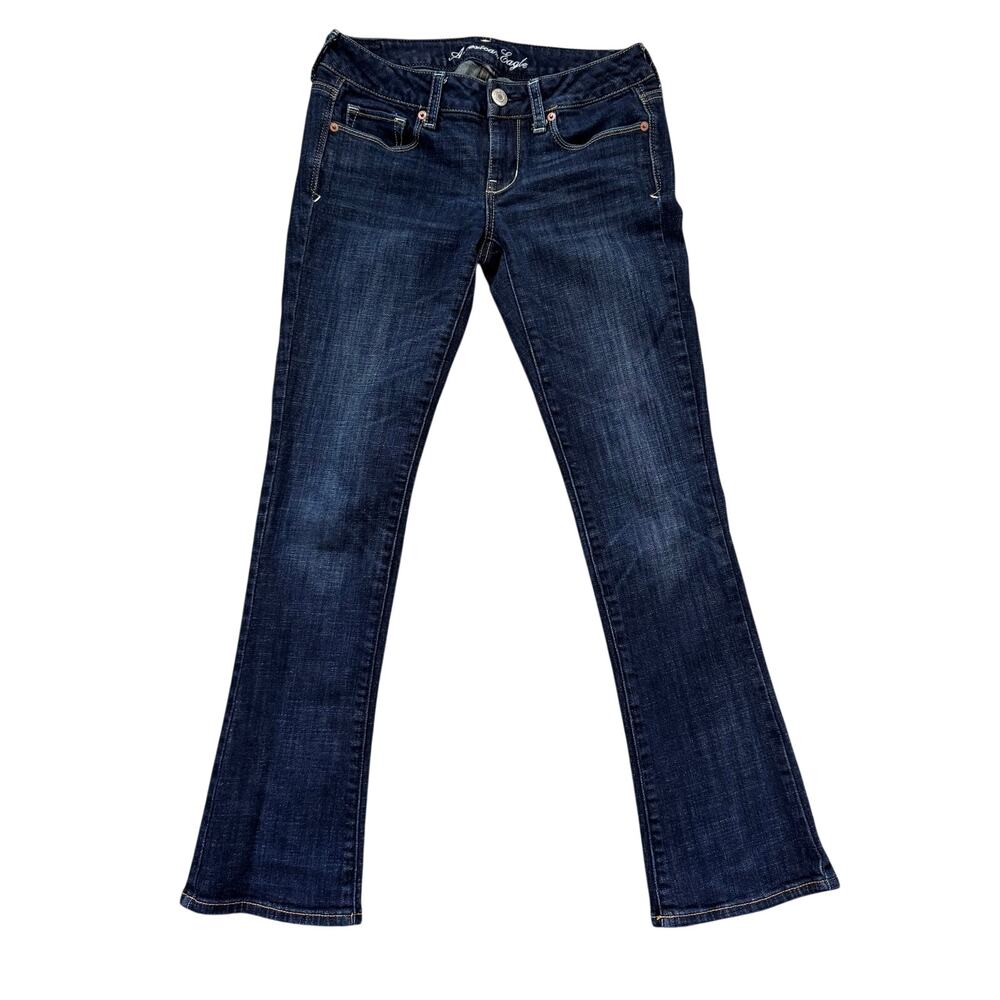 American Eagle Low Rise Skinny Kick Jean Sz 4 Short Dark Wash Sequin Pocket Y2K
